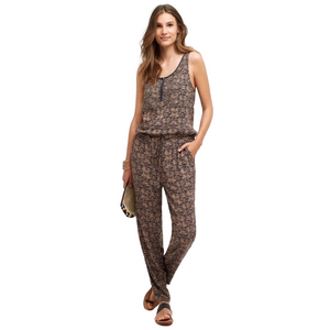 Anthropologie Tiny Chione Beaded Jumpsuit Size L Pockets Pull On Flowy Feminine